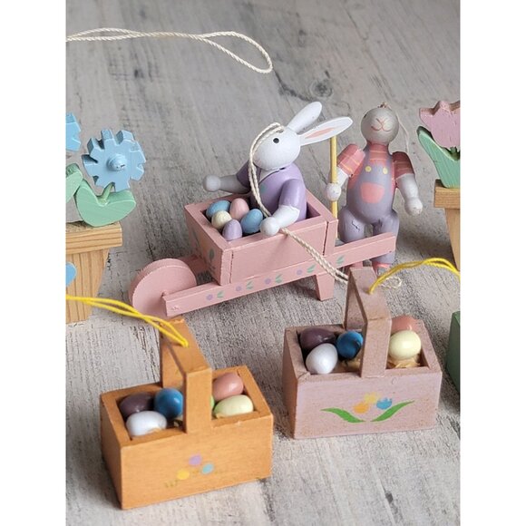 Vintage wooden Easter bunny egg Barrel AS IS ornament set Xmas spring - Picture 6 of 13